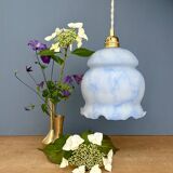 Vintage globe pendant light in white and blue opaline