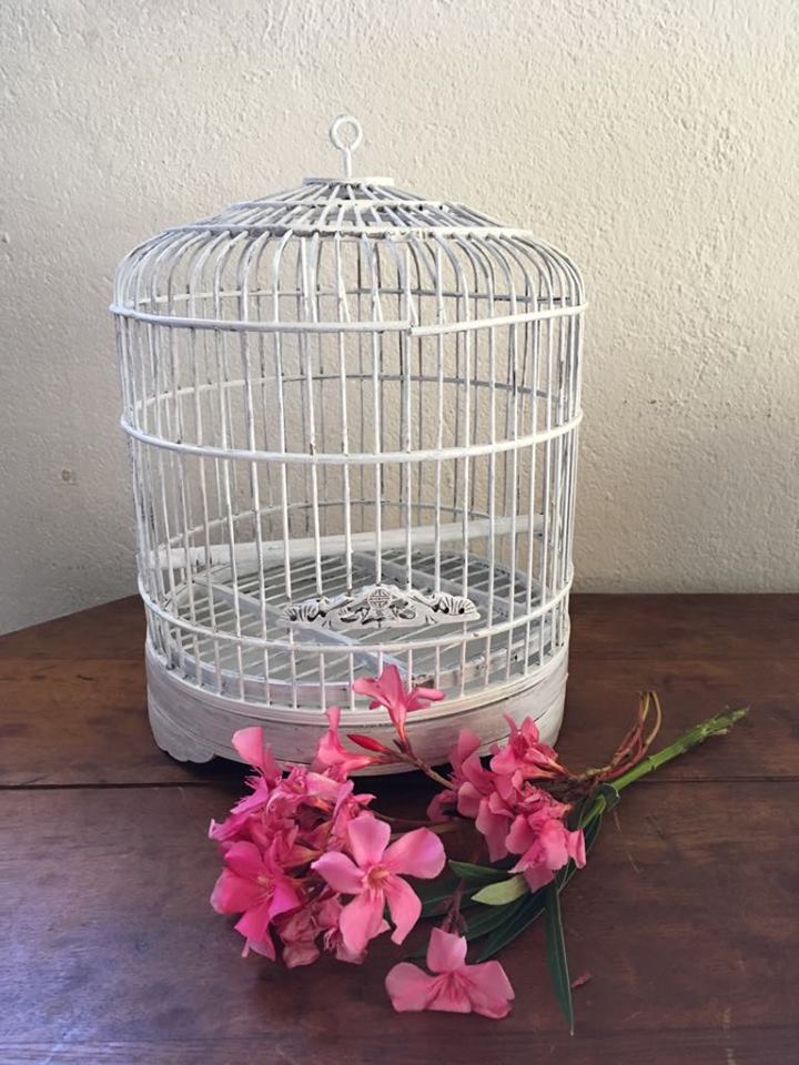 White painted rattan bird cage