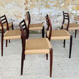 Ensemble de 6 chaises, modèle 78 en palissandre, première édition par Niels Moller, circa 1962-1970