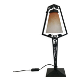 Charles SCHNEIDER art nouveau desk lamp, in glass with signature and hammered metal