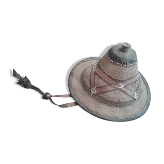 Old colonial hat in braided straw and leather