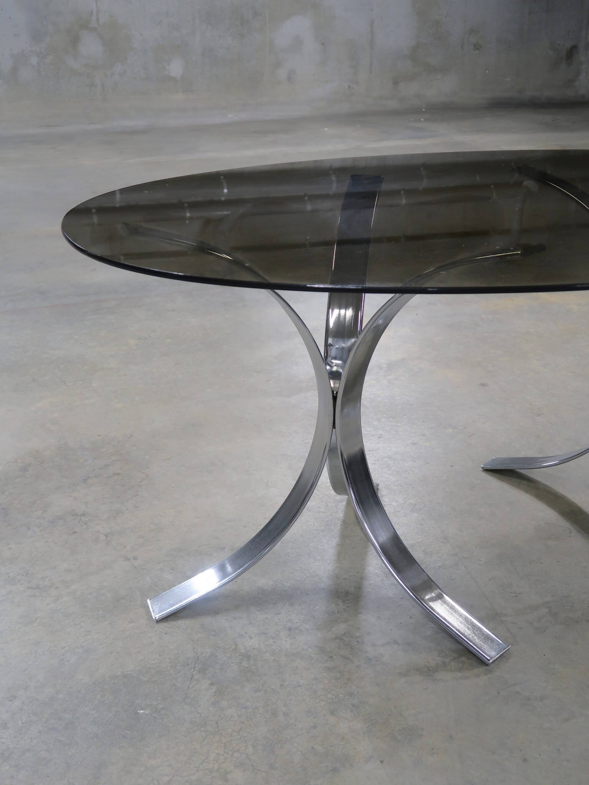 Table à manger verre fumé & chrome vintage 70