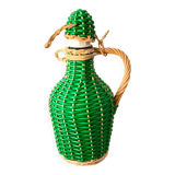 mini bottle in green and white scoubidou from the 70s