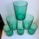 Lot de 6 verres à eau en verre vert anneées 70