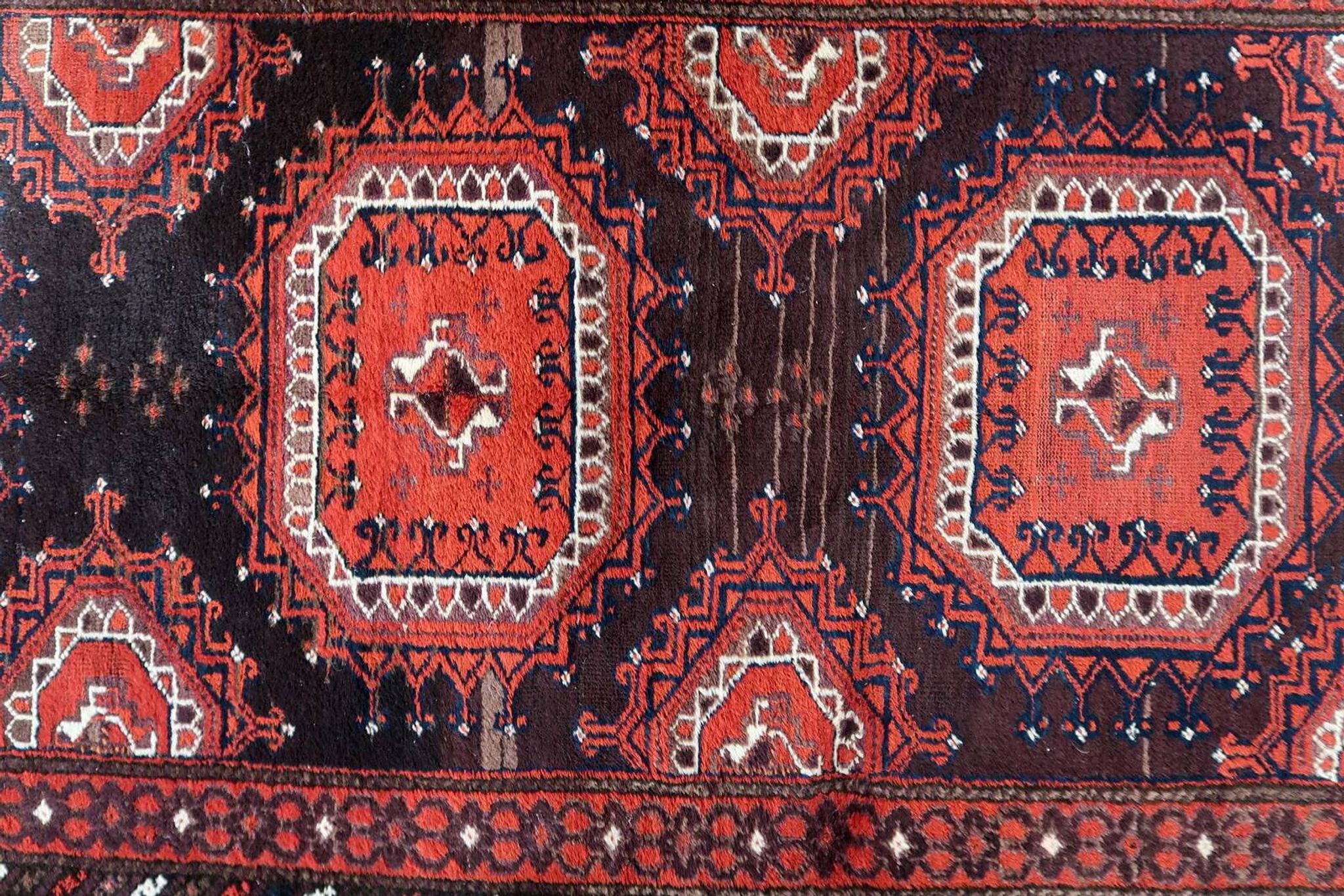 Antique hand-knotted Afghan Baluch rug 116cm x 210cm - red & brown (1C1195)