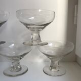Set of 5 crystal champagne glasses faceted feet art deco 20-30s