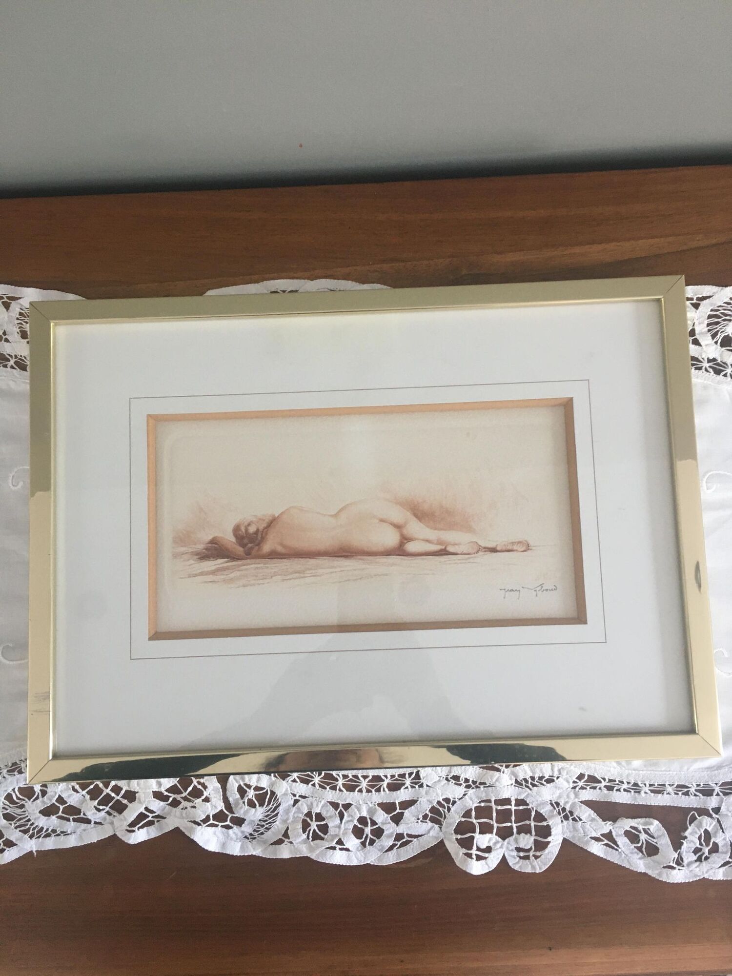 Eaux Forte à la sanguine signed Jean Vyboud 'Woman lying naked'