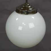 Functional Bauhaus-style pendant light with opaline glass shade.