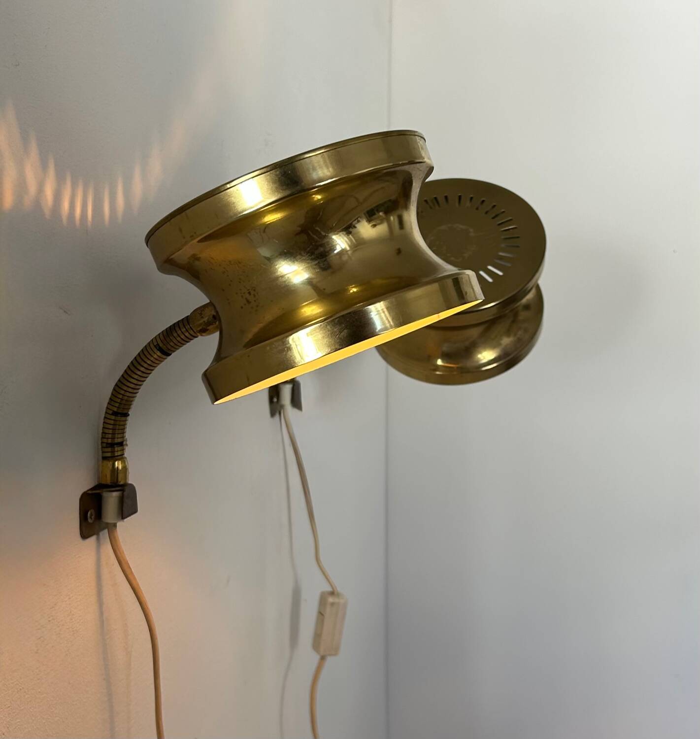 Pair of vintage adjustable wall lights, brass, Sweden 1960