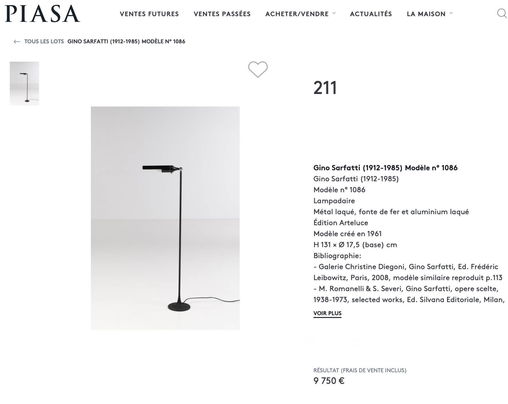 Gino Sarfatti reading floor lamp model 1086 Arteluce, 1961