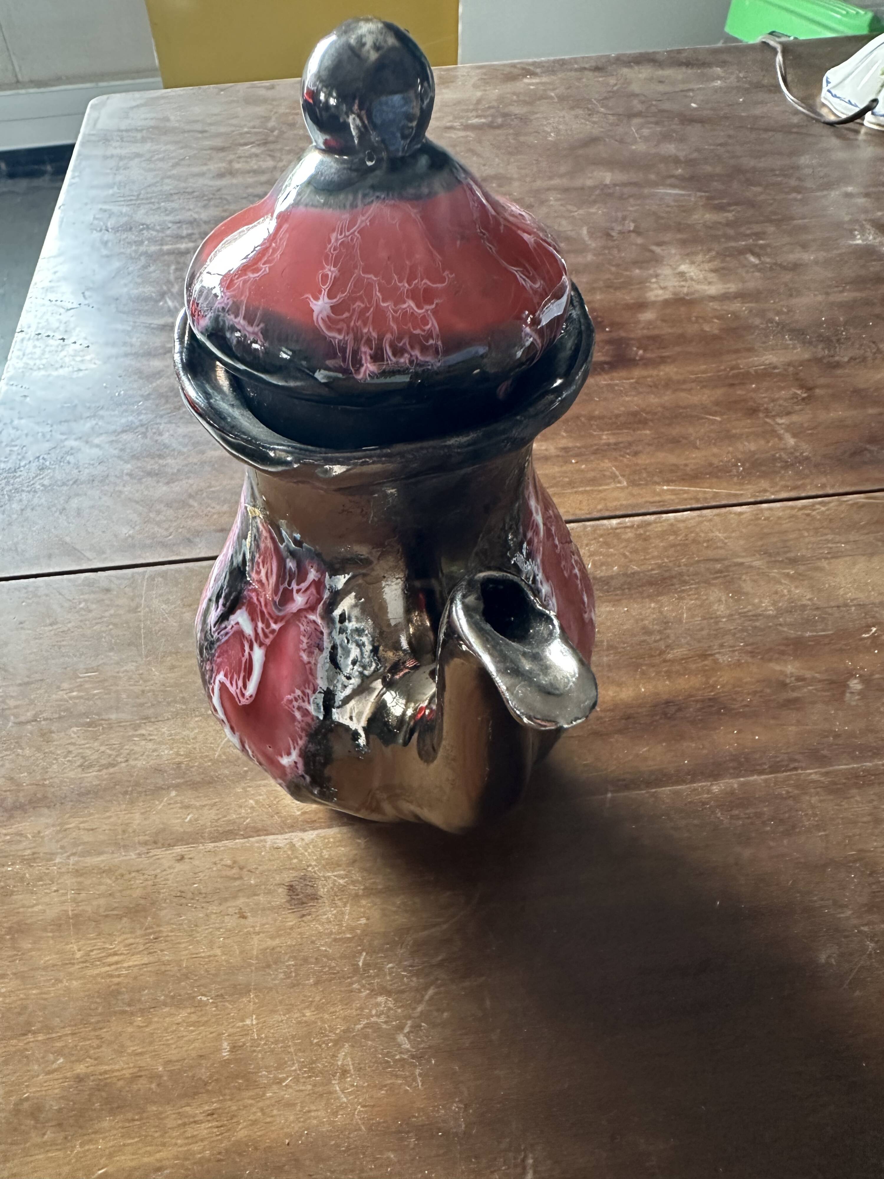 Vallauris Chrome Enameled Ceramic Teapot or Coffee Pot