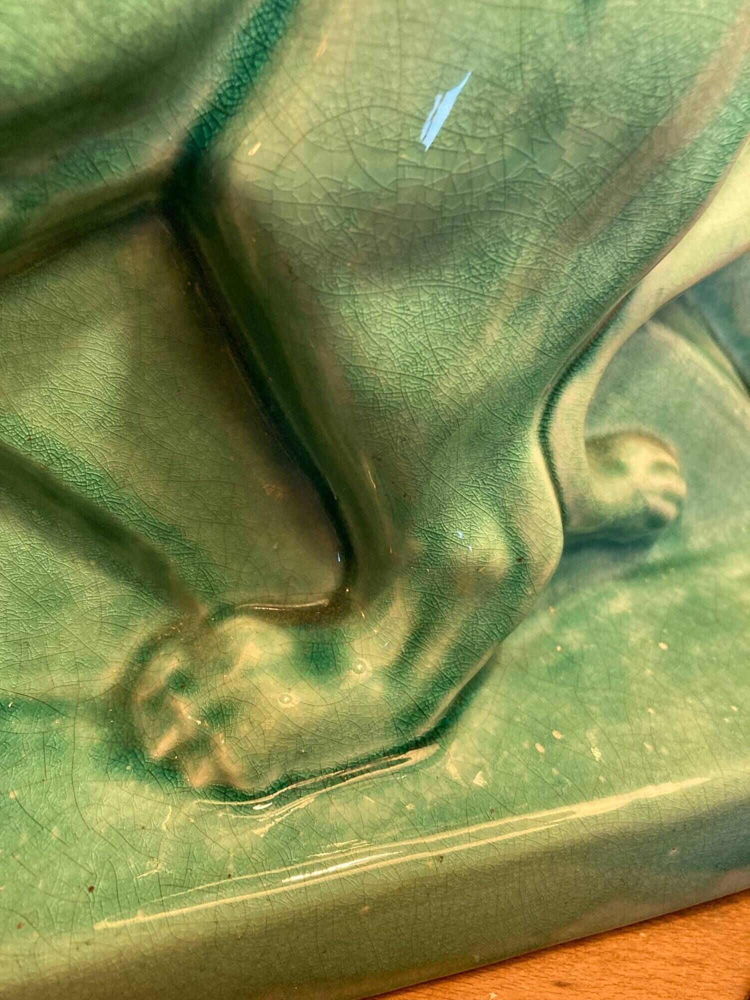 Large Art Deco lion sculpture, in crackled enamel, Peugeot, 1934, Le Jan