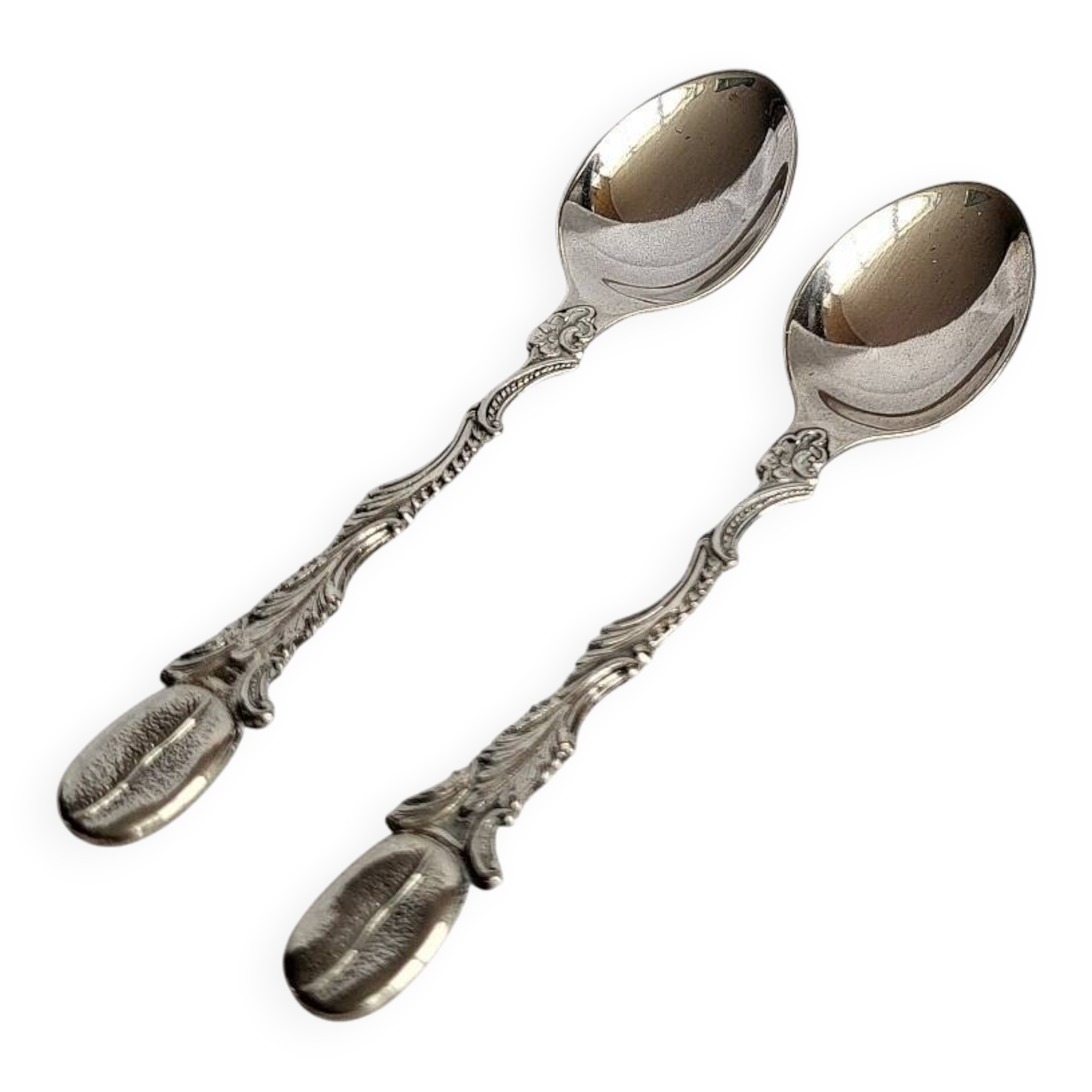 Vintage Silver 833 Coffee Spoon Coffee Bean Pattern Portuguese 2 pcs