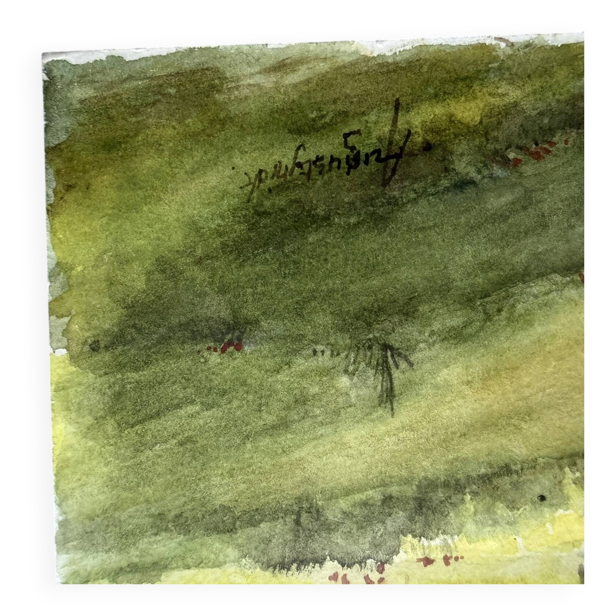 Watercolour landscape river with bridge