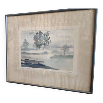 Vintage watercolour by Macha, 1989, landscape of Islamabad