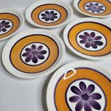 Set of 6 dessert plates, vintage Gien earthenware, 20.5 cm