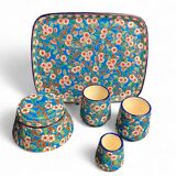 Longwy, cherry blossom glazed earthenware smoking set, early 20th century