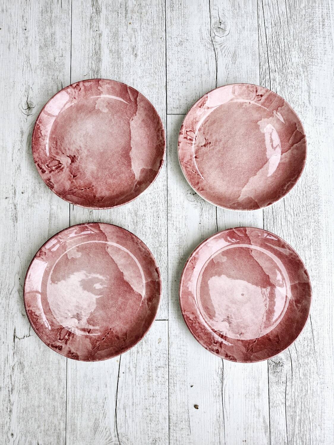 4 pink tie and dye soup plates Royal Tudor potteries Staffordshire England