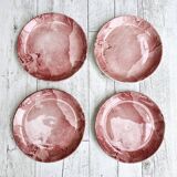 4 pink tie and dye soup plates Royal Tudor potteries Staffordshire England