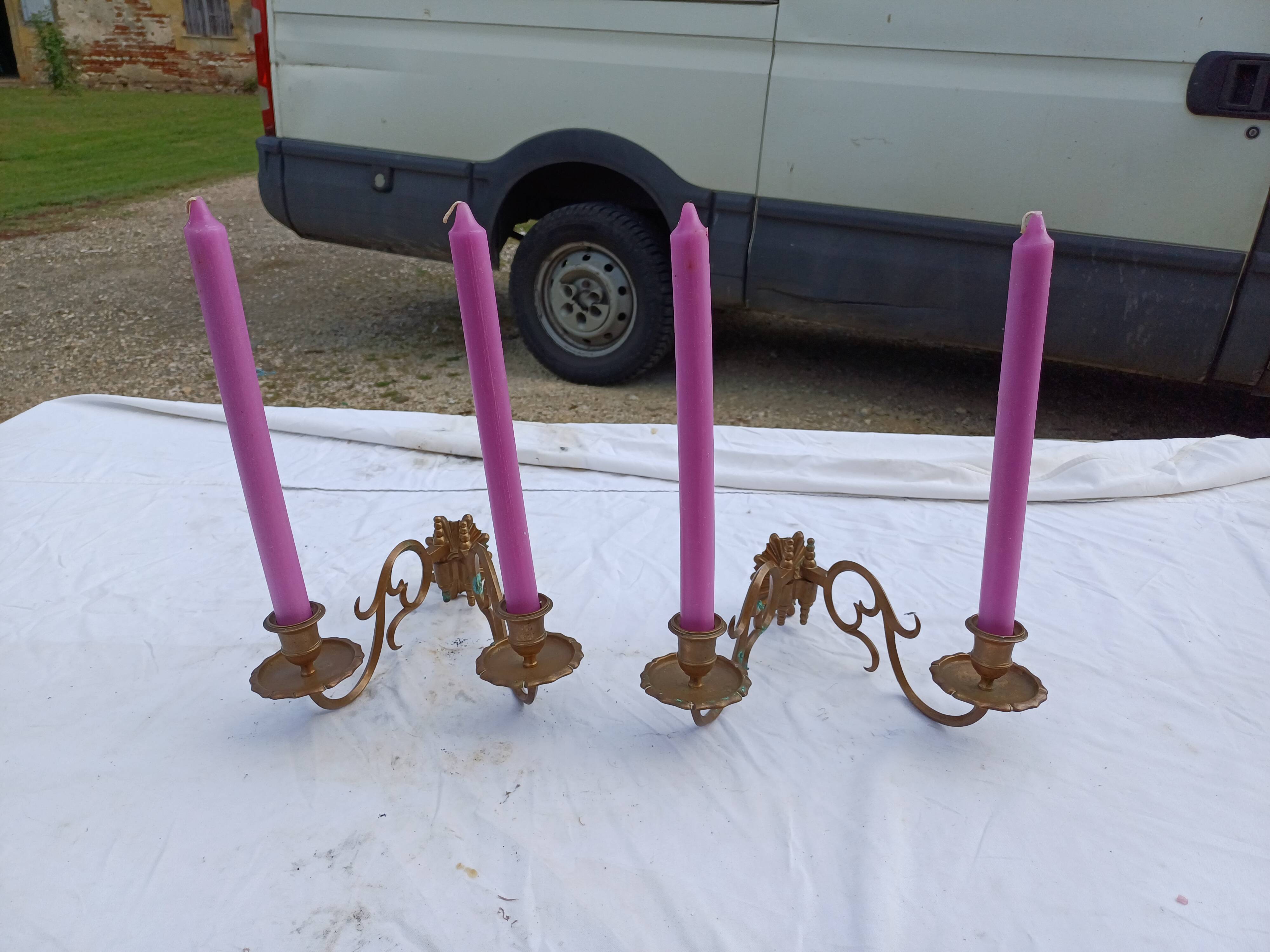 Pair of Bronze Candlesticks with 2 Arms of Lights