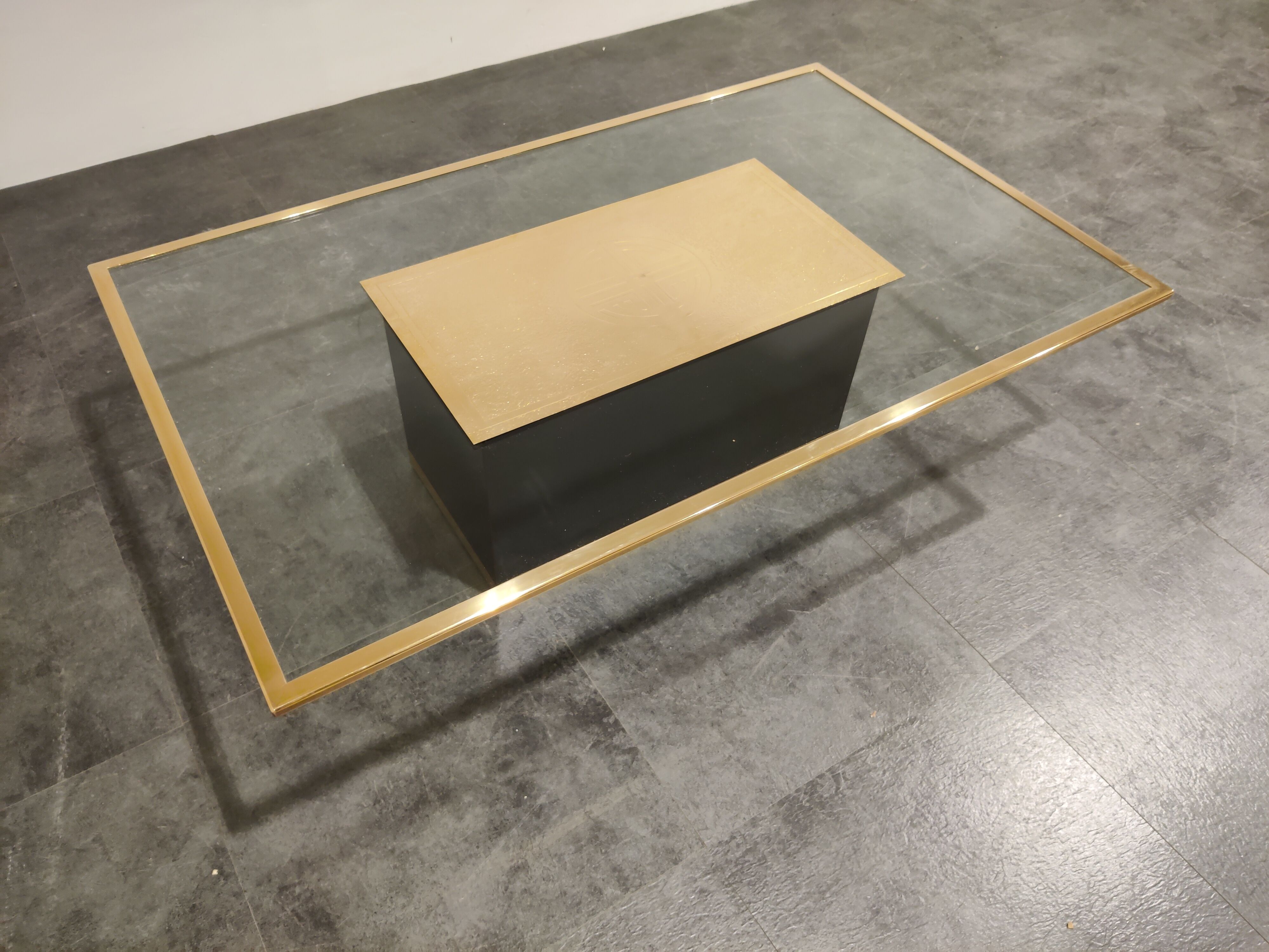 Vintage etched brass coffee table by Ricco D, 1970s