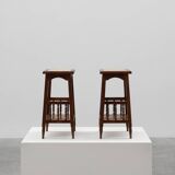 Pair of 20th century rustic wooden side tables with ceramic tile top