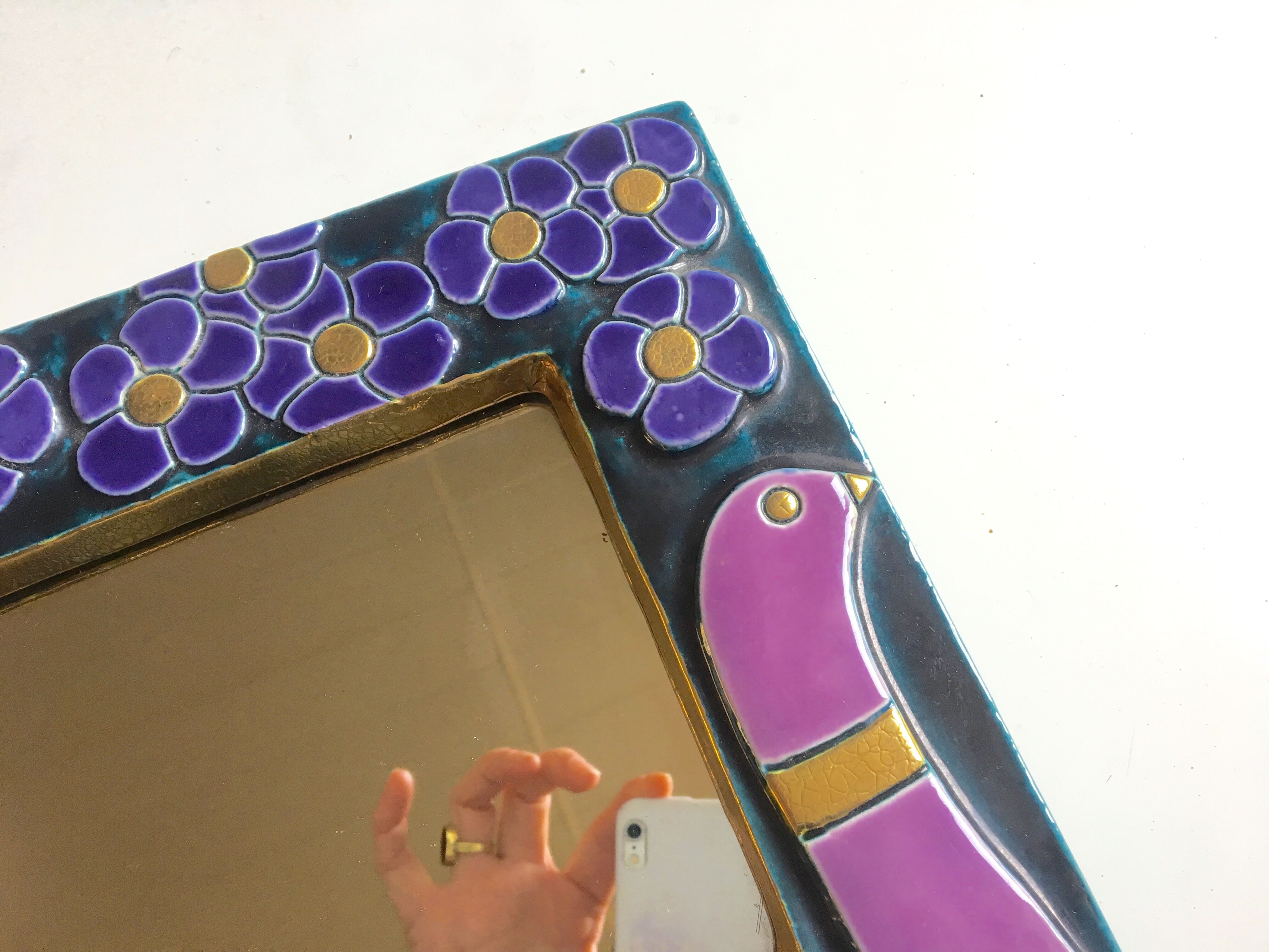 Enamelled ceramic mirror by François Lembo