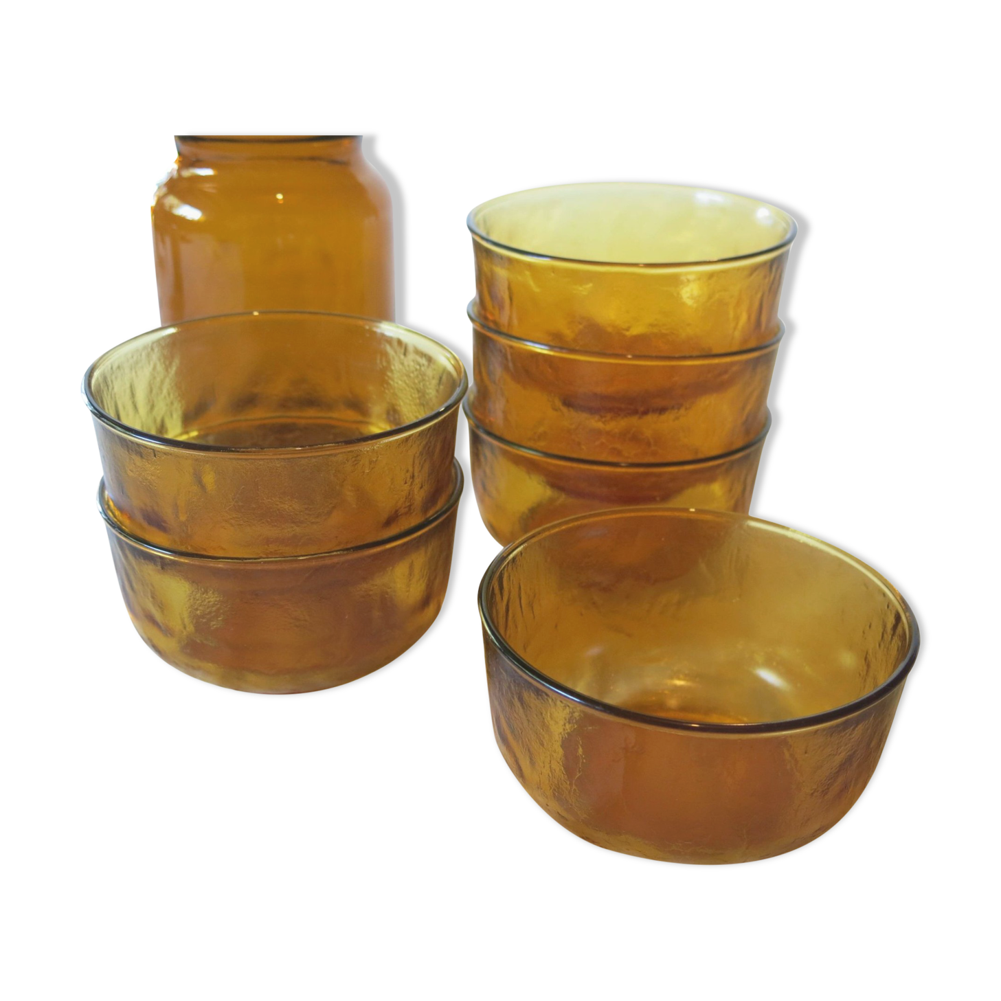 6 bols en verre opaque jaune de chez Lever en très bon état.