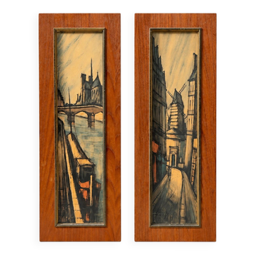 Lot de 2 tableaux vintage – Vues de Paris – Encadrements en bois