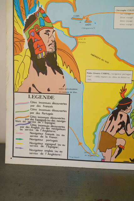 Affiche scolaire "conquêtes des océans"  recto  " la Renaissance" en verso
