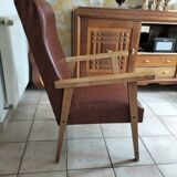 Wood armchair and imitation leather