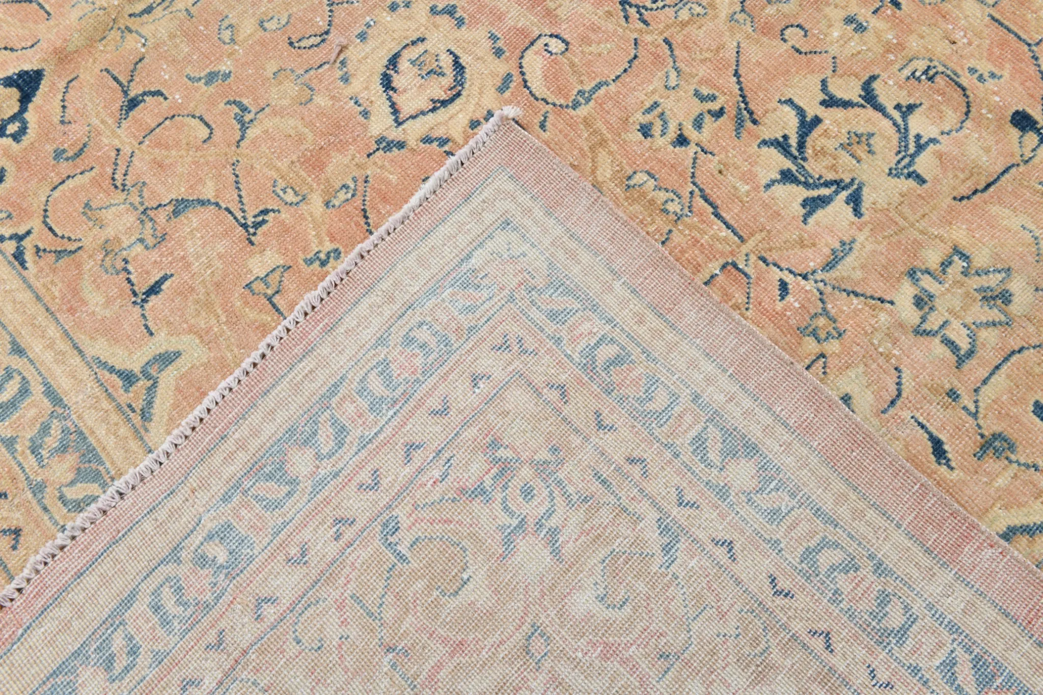 Peach Pink Large Persian Rug, Floral Bordered Vintage Carpet, 292x387Cm