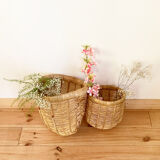 Vintage rattan corner baskets