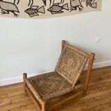 Fauteuil bas en bois et corde années 50