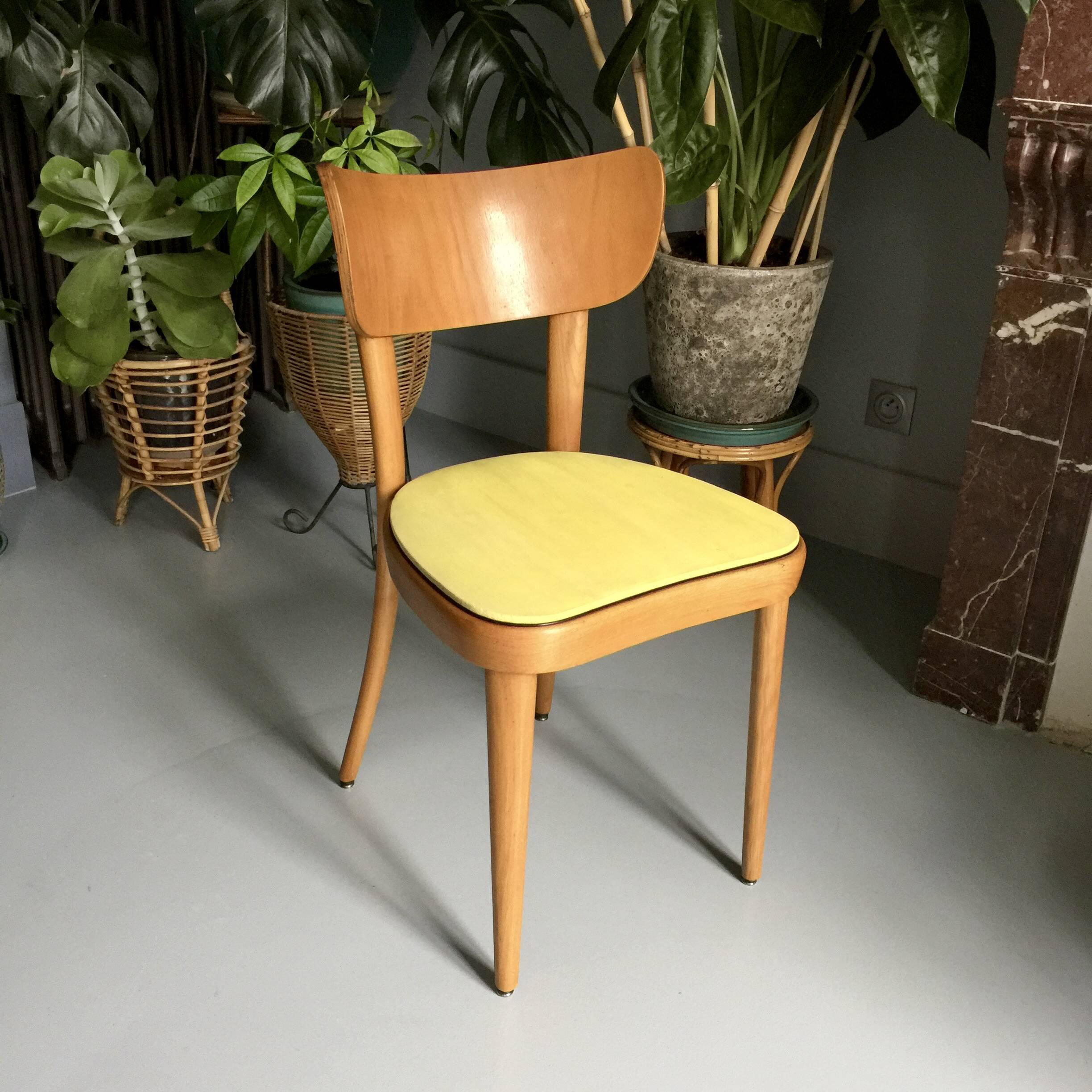 6 yellow and wood Thonet chairs