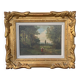 Tableau Ecole française XIXème huile sur panneau femme en sous bois Cadre ancien
