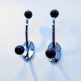 Pair of vintage chrome and blue coat hooks