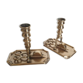 Duo of candle holders with brass speckles