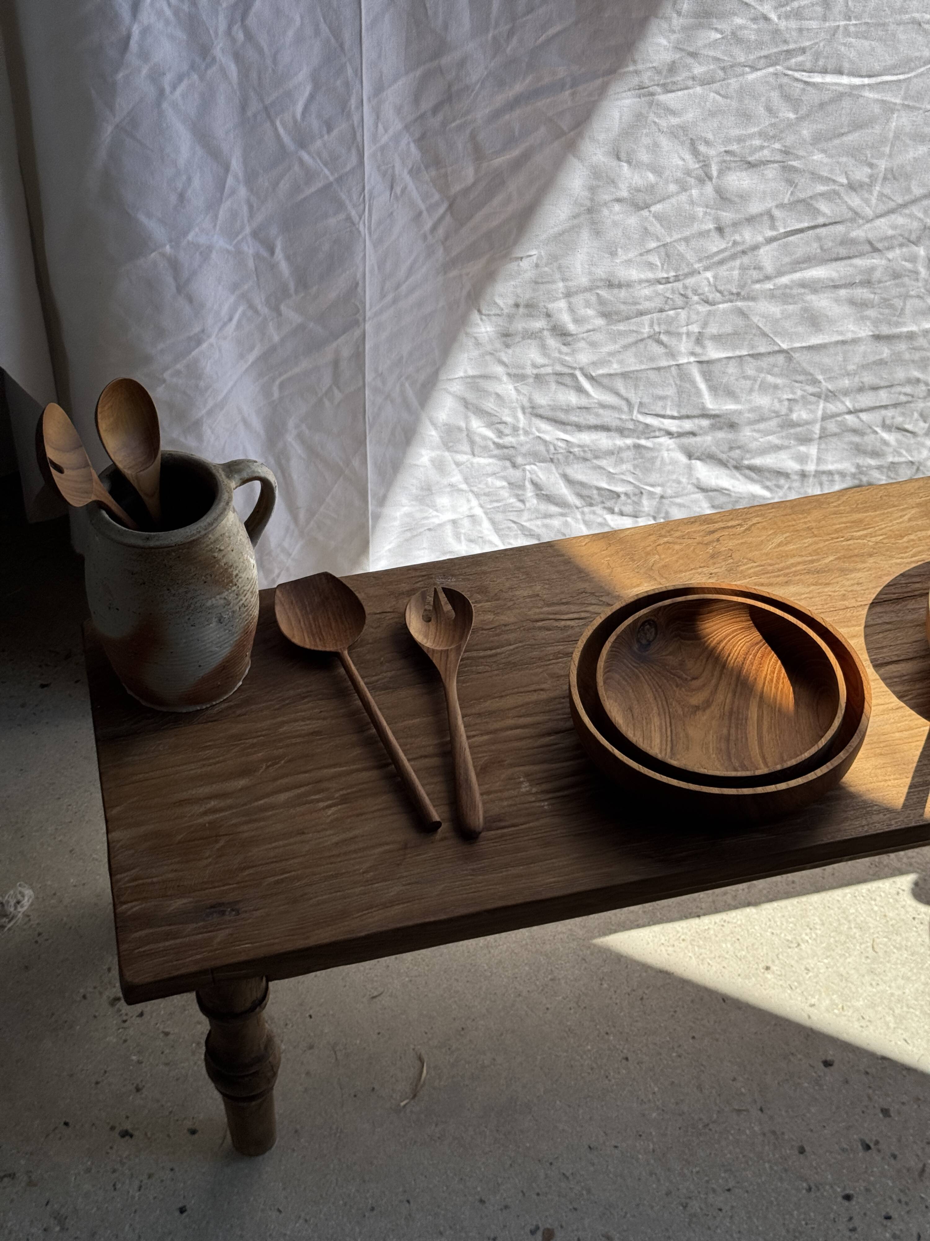 Salad server or large oval split teak spoon. L18 D8.5