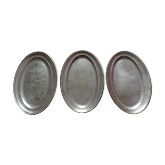 Set de 3 plateaux en métal argenté