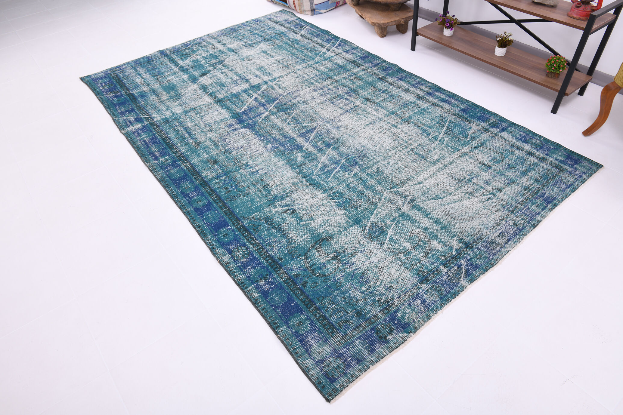 Faded blue carpet rug 301x185cm