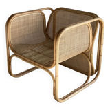 Amsterdam rattan armchair with U-shaped armrest, squared canework