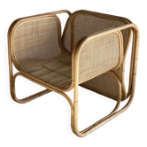 Fauteuil Amsterdam en rotin accoudoir en U, cannage quadrillé