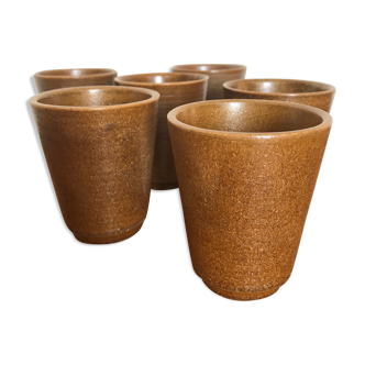 Series of 6 Digoin sandstone cups