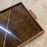 Rectangular art deco wood and glass tray