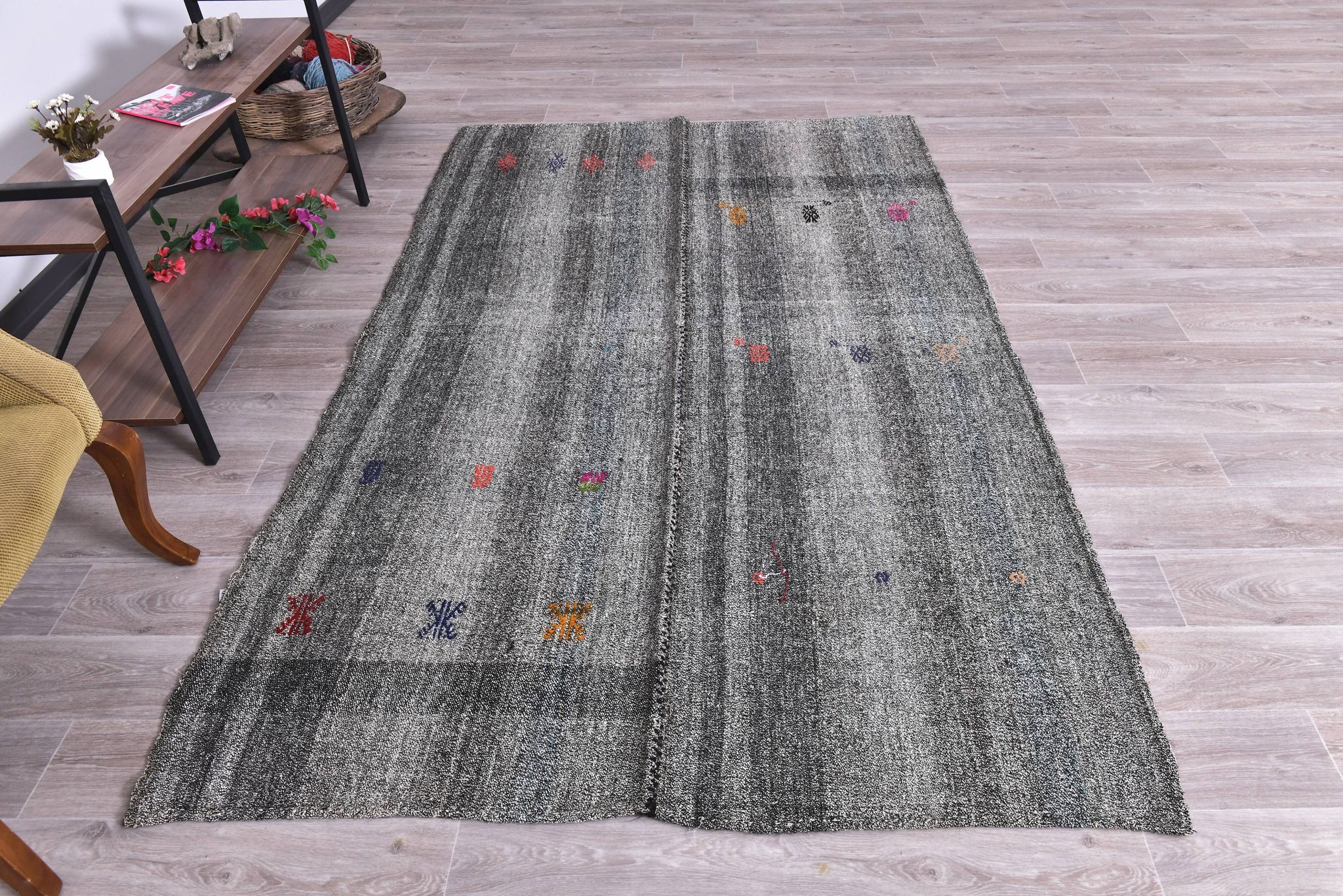 Gray Black Turkish Kilim Rug 159x247Cm SK 240591