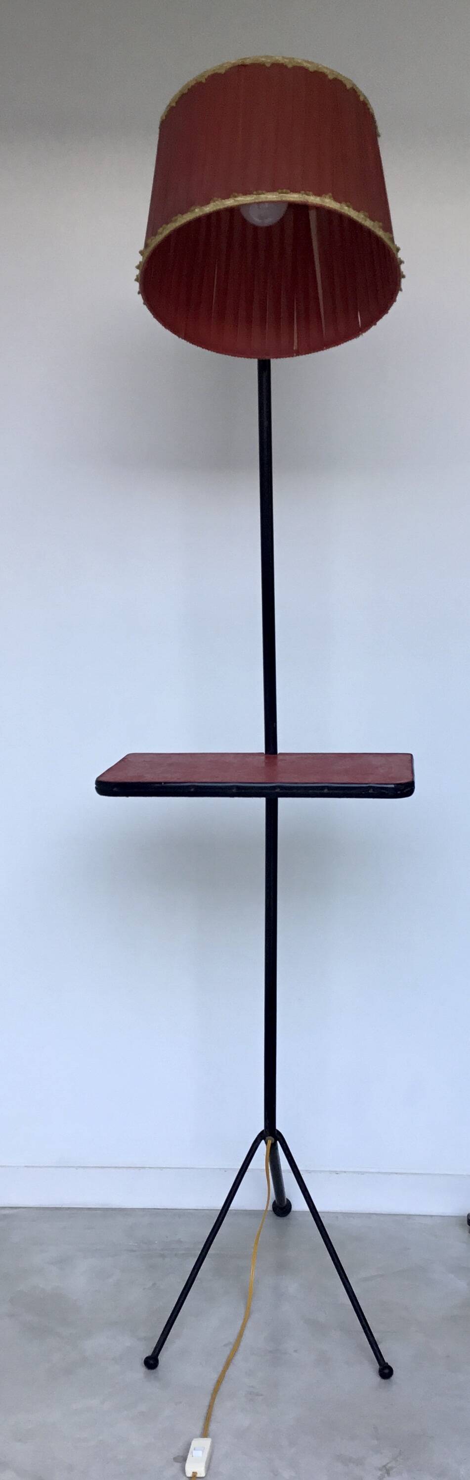 Tripod floor lamp with a ball joint and shelf - vintage 1950s