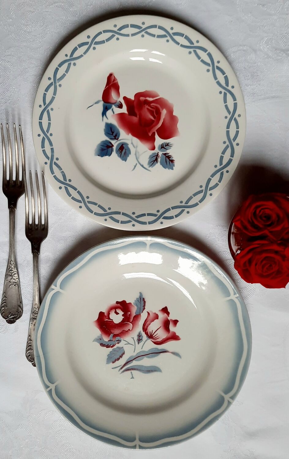 Old flat plates mismatched in earthenware