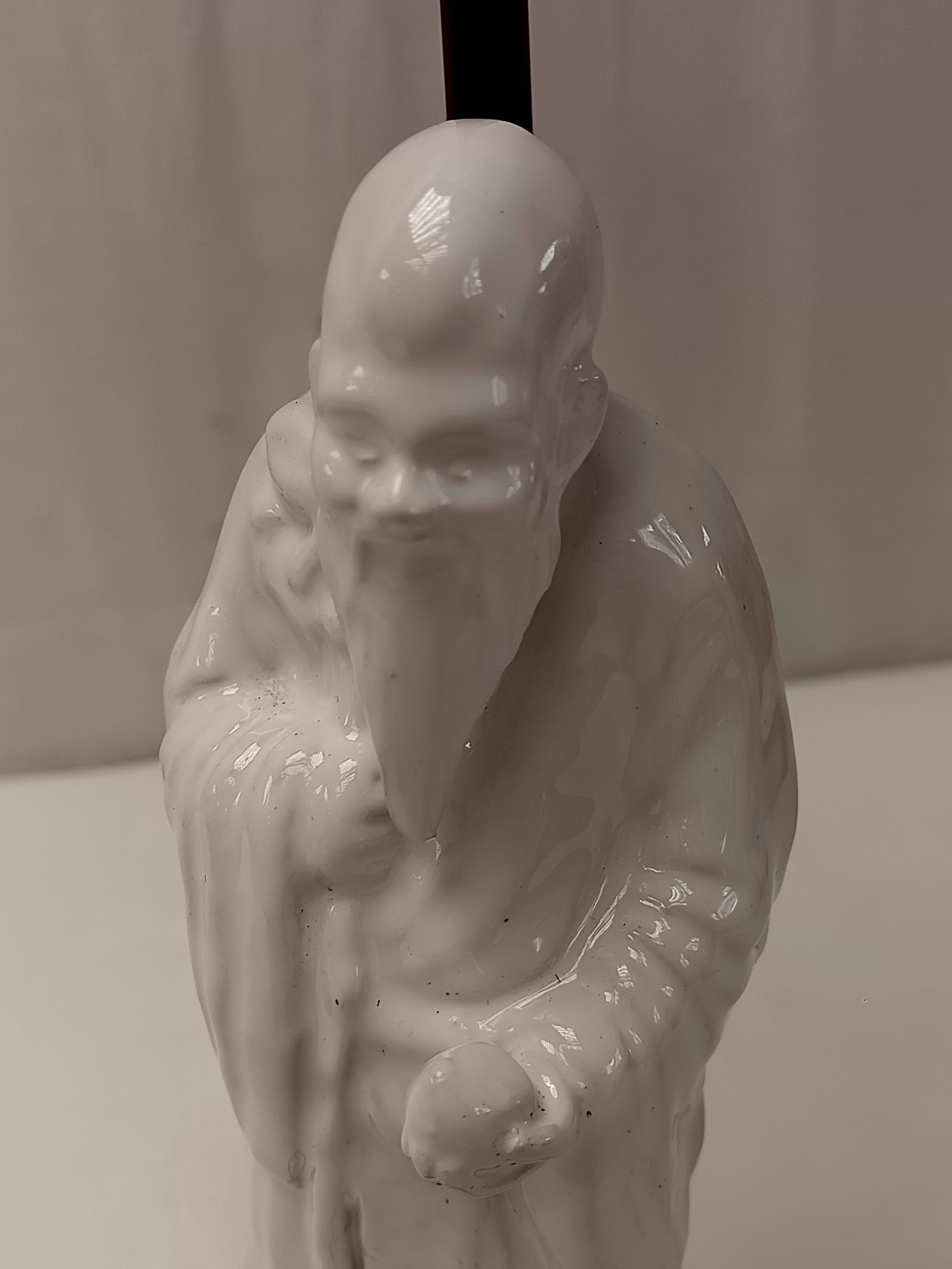 lampe ancienne porcelaine blanche opaline personnage SHOU 51 cm