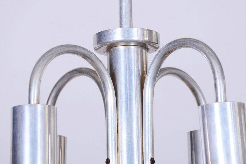 Art Deco Chandelier in Aluminium and Marbled Glass, Czech, 1940s